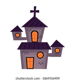 halloween haunted church building icon vector illustration design