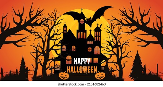 Halloween haunted house background and gradient lights