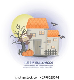 Halloween haunted house background with the moon.