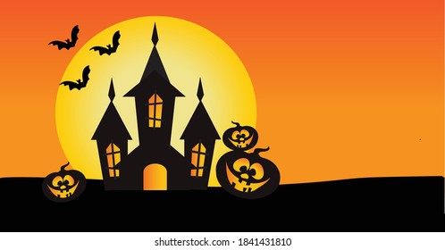 Halloween Haunted House Banner with Room for Copy