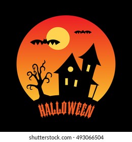 halloween haunted house and bat vector graphic  illustration 