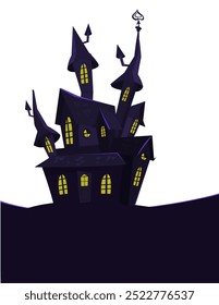 Halloween haunted house cartoon illustration. Horror scary mansion on the night background with moon. Party poster