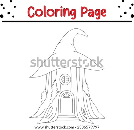 Halloween haunted house coloring page for children. Black and white vector illustration for coloring book