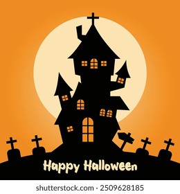 Halloween Haunted House - Eerie Nighttime Vector Scene