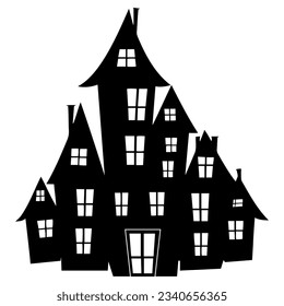 Halloween Haunted house, ghost mansion silhouettes. Vector illustration