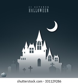 Halloween Haunted House Graveyard Black White Graphic Design Vector Illustration EPS10
