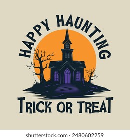 Halloween Haunted House horror iglesia miedo vintage logo