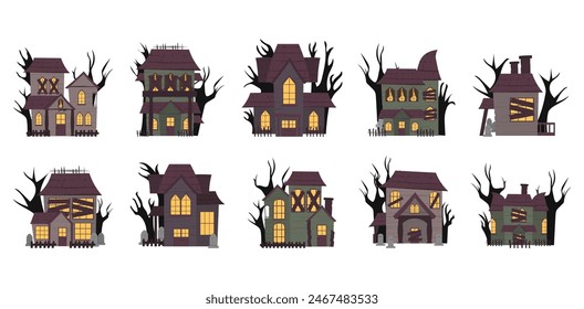 Halloween Haunted House Illustration Set