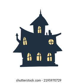 Halloween haunted house isolated on white background. Cartoon Vector spooky Illustration. Gothic cute town. Scary dark silhouette of home or mansion