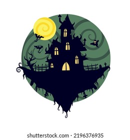 Halloween haunted house isolated white background  Cartoon Vector spooky Illustration  Gothic cute town  Scary dark silhouette home mansion