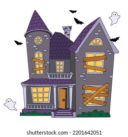 Casa de Halloween aislada de fondo blanco. Ilustración vectorial.