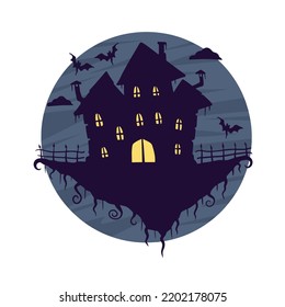 Halloween haunted house isolated white background  Scary dark silhouette home mansion  Cartoon Vector spooky Illustration  Gothic cute town
