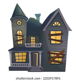 Halloween Haunted House Isolated On White Background. Vector Illustration.