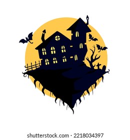 Halloween haunted house isolated white background  Scary dark silhouette home mansion  Cartoon Vector spooky Illustration  Gothic cute town