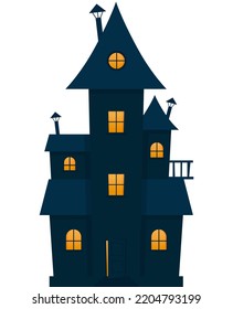 Halloween Haunted House With Open Door On White Background. Happy Halloween.