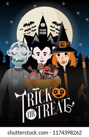 Halloween Haunted House Party Poster with vampire and witch and zombi