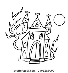 Halloween haunted house. Scary Mansion, vector illustration vector illustration in in doodle outline style