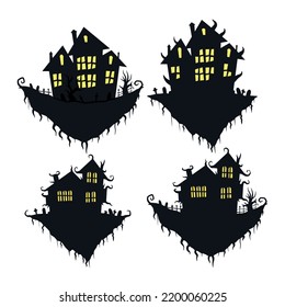 Halloween haunted house set isolated on white background. Scary dark home. Cartoon Vector spooky Illustration