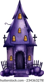 Halloween haunted house set watercolor illustration