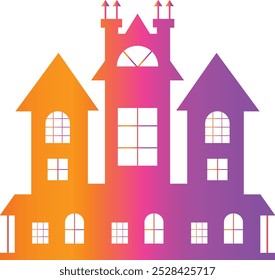 Halloween Haunted House Silhouette mit Farbverlauf-Design. Vektorgrafik.