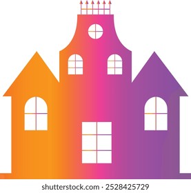 Halloween Haunted House Silhouette with Gradient Color Design. Vector Illustration.