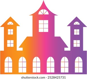 Halloween Haunted House Silhouette with Gradient Color Design. Vector Illustration.