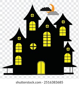 Halloween haunted house silhouette illustration on Transparent background. Modern and editable haunted house icon. Simple icons vector illustration. EPS 10.