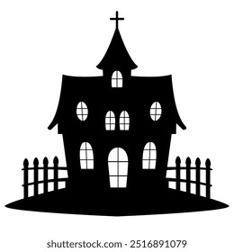 Halloween Haunted house silhouette isolated on white background