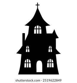 Halloween Haunted house silhouette isolated on white background