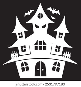 Halloween Haunted house silhouette, scene of ghost mansion. . Vector illustration, haunted Halloween house vector silhouette, Vintage Halloween House Icons. Eps10