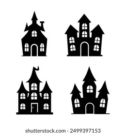 Halloween haunted house silhouette set, Halloween spooky castle and house vector set