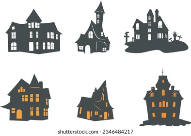 Halloween Haunted House Silhouette, Halloween House Silhouette,  Haunted House Silhouettes, Spooky house silhouette, 