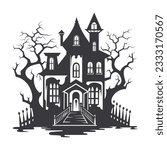 Halloween haunted house silhouette 
 vector illustration, Spooky house,  buildings isolated on white background