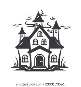 Halloween haunted house silhouette 
 vector illustration, Spooky house,  buildings isolated on white background