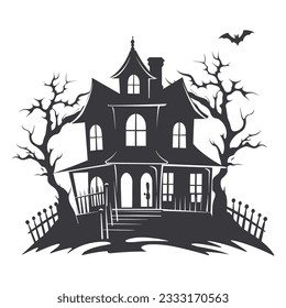 Halloween haunted house silhouette 
 vector illustration, Spooky house,  buildings isolated on white background