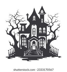 Halloween haunted house silhouette 
 vector illustration, Spooky house,  buildings isolated on white background