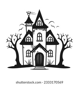 Halloween haunted house silhouette 
 vector illustration, Spooky house,  buildings isolated on white background