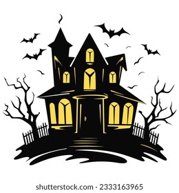 Halloween haunted house, spooky castles and houses vector,  cartoon illustration, Silhouette