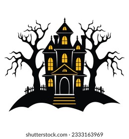 Halloween haunted house, spooky castles and houses vector,  cartoon illustration, Silhouette