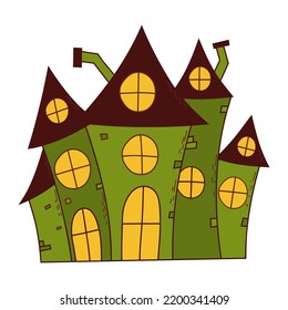 Halloween haunted house. Trick or treat concept. Flat vector illustration in hand drawn style