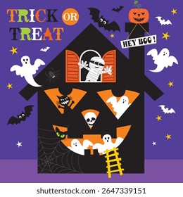 Halloween Haunted House Trick or Treat Cartoon Illustration