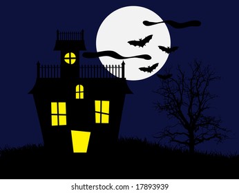 Halloween Haunted House Vector Background