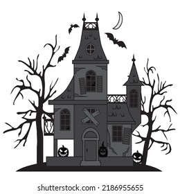 Halloween Haunted House Vector Cartoon Illustration