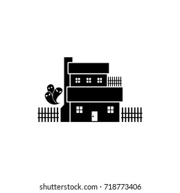 Halloween haunted house vector icon black with ghosts