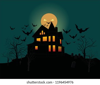 Halloween Haunted House Vector Illustration Stock Vector (Royalty Free ...