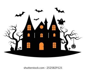 Halloween Haunted House Vektor Illustration Flat Vector Halloween Element