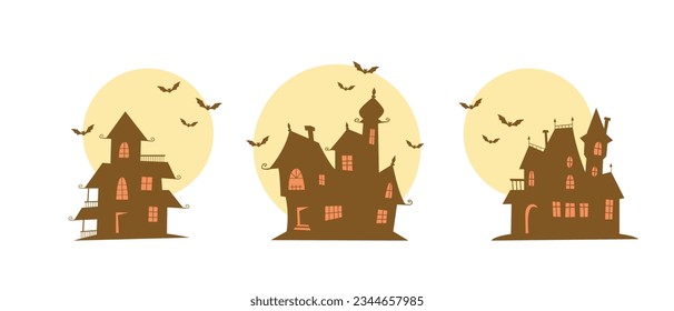 halloween haunted houses collection. set of spooky elements vector illustration