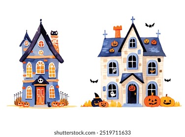 Casas assombradas do Halloween. Elemento Halloween. Decoração de Halloween