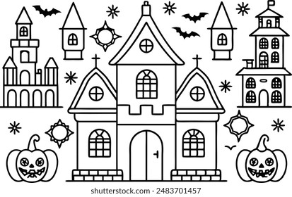 Halloween haunted icon set. Line Icon. Editable Stroke.