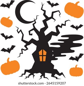 Halloween assombrado árvore com morcegos e abóboras